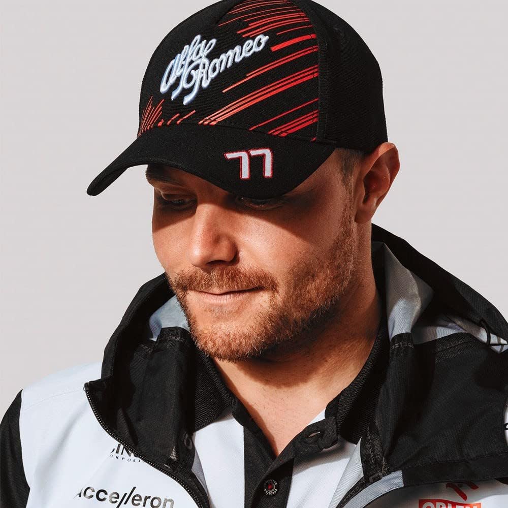 Alfa Romeo Racing F1 2022 Valtteri Bottas Driver Baseball gebogene Krempe – Schwarz/Rot – Unisex