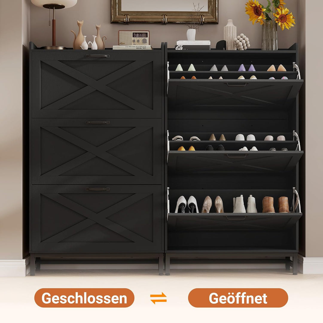 Hawthyhome Schuhkipper schmal mit 3 Klappen, höher Schuhschrank für 18-24 Paar Schuhe, Schmaler Schu