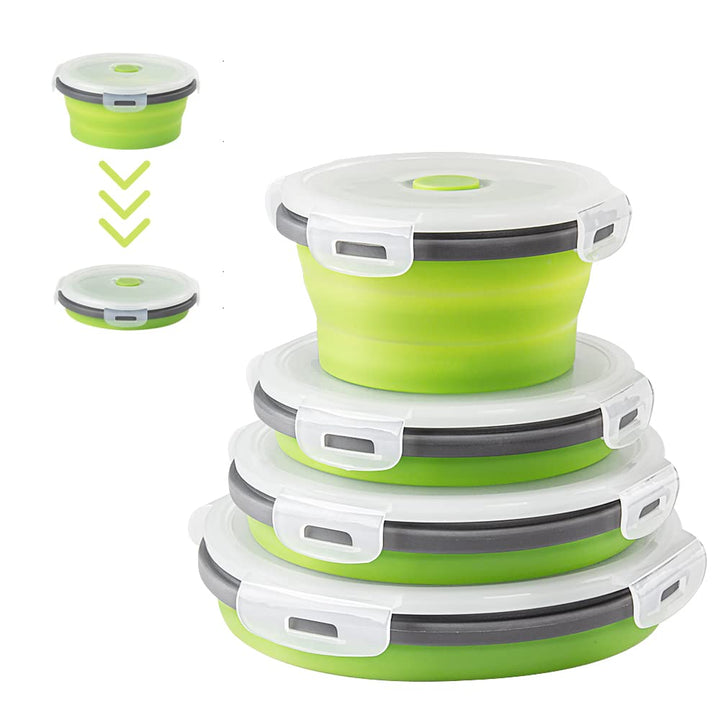 Faltbare Brotdose aus Silikon 4PCS Runde, platzsparende Frischhaltebox luftdicht & wasserdicht, geni