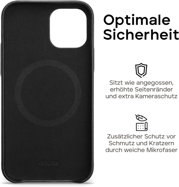 WIIUKA Hülle für iPhone 14 Pro Max, Leder aus Deutschland, Lederhülle extra Dünn, Premium Handyhülle