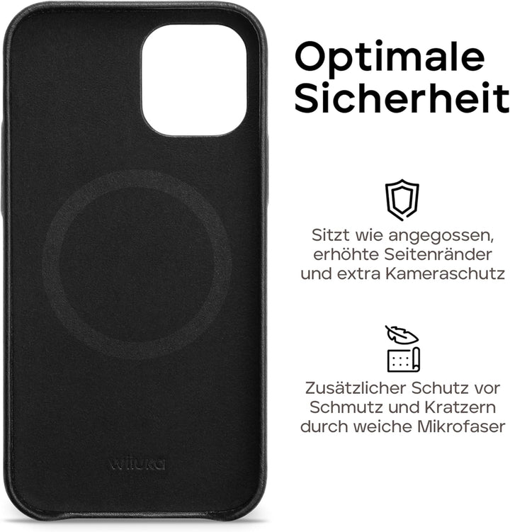 WIIUKA Hülle für iPhone 15 Pro Max, Leder aus Deutschland, Lederhülle extra Dünn, Premium Handyhülle