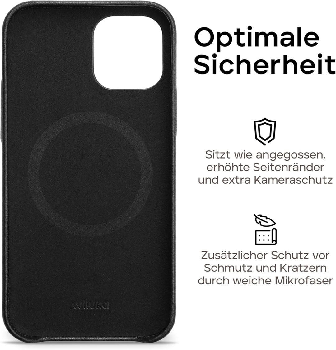 WIIUKA Hülle für iPhone 13 Mini, Deutsches Leder, Lederhülle extra Dünn, Premium Handyhülle, Case, Q