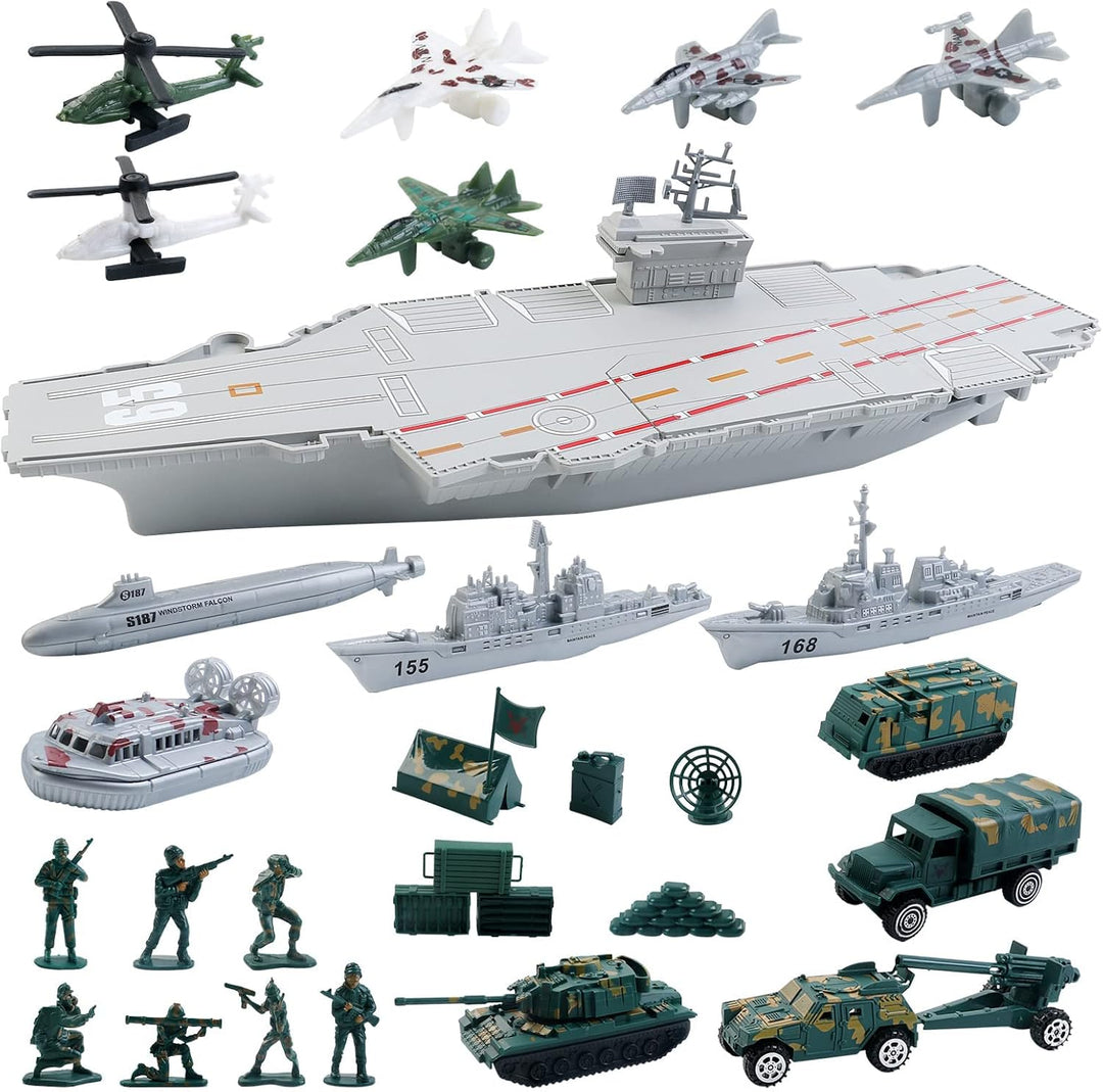 deAO Flugzeugträger Spielset, Flugzeugträger und Schlachtschiff Modell mit Militärflugzeuge, Hubschr