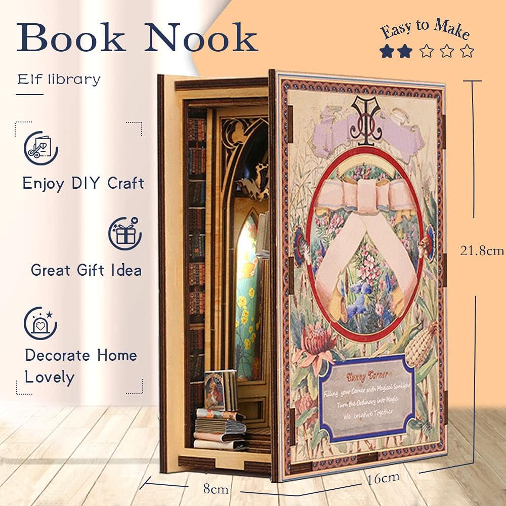 CUTEBEE Book Nook Modellbausatz DIY Puppenhaus Holz Booknook Bücherregal Insert Decor Alley, 3D Holz