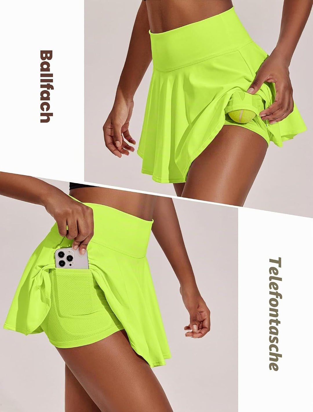 PINSPARK Tennisrock Damen Plissiert Tennis Skort Hohe Taille Golfrock mit Innenhose Shorts Faltenroc