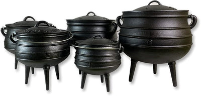 TP BBQ Potjie-Kessel, Südafrikanischer Feuer-Topf aus Gusseisen, Dutch-Oven mit Deckel und Füssen, D