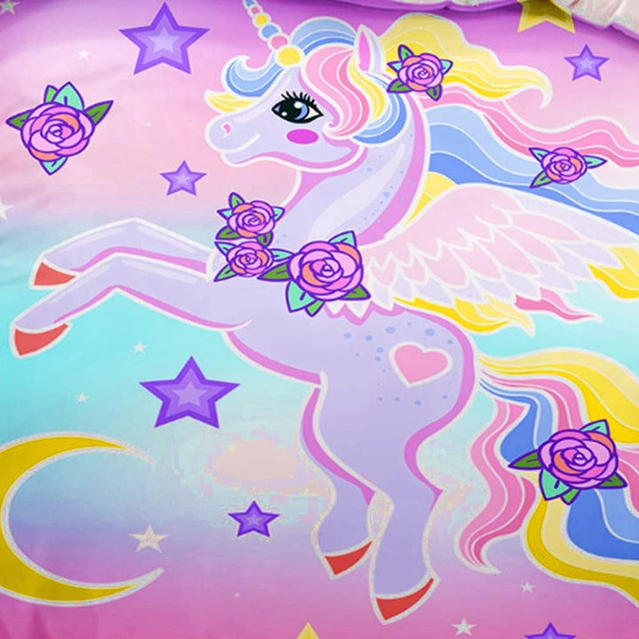 AOXHFNV Einhorn Mädchen Rosa Bettwäsche Set 135x200cm Süsser Einhorn-Stern-Mond-Muster Bettbezug Ein