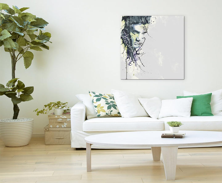 Paul Sinus Art Elvis Presley 60x60cm Keilrahmenbild Kunstbild Aquarell Art Wandbild auf Leinwand fer
