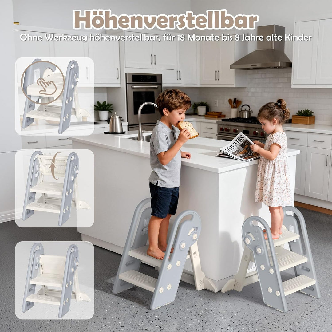 Onasti Tritthocker Kinder, Höhenverstellbar 3 Stufen Hocker Kinder, Trittschemel für Baby mit Handha