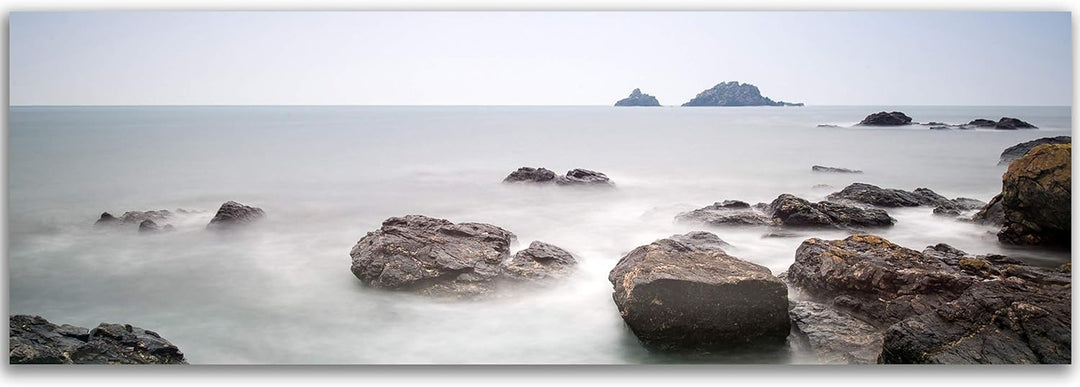 Feeby Frames, Leinwandbild, Bilder, Wand Bild, Wandbilder, Kunstdruck 50x150cm, FELSEN, WASSER, NEBE