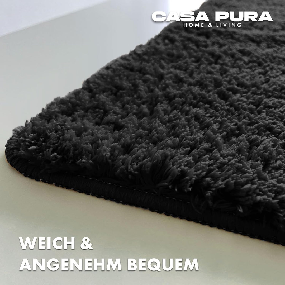 casa pura Badematte schwarz weicher, Flauschiger Badezimmerteppich in Shaggy Optik, Badvorleger ruts