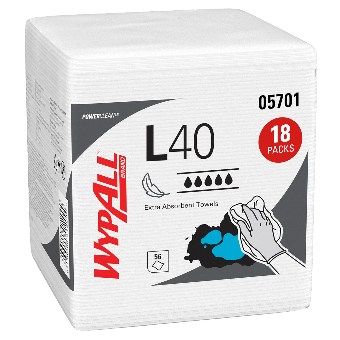 WypAll L40 Extrasaugfähige Tücher 7471 – Einmaltücher – 18 Packungen mit je 56 viertelgefalteten wei
