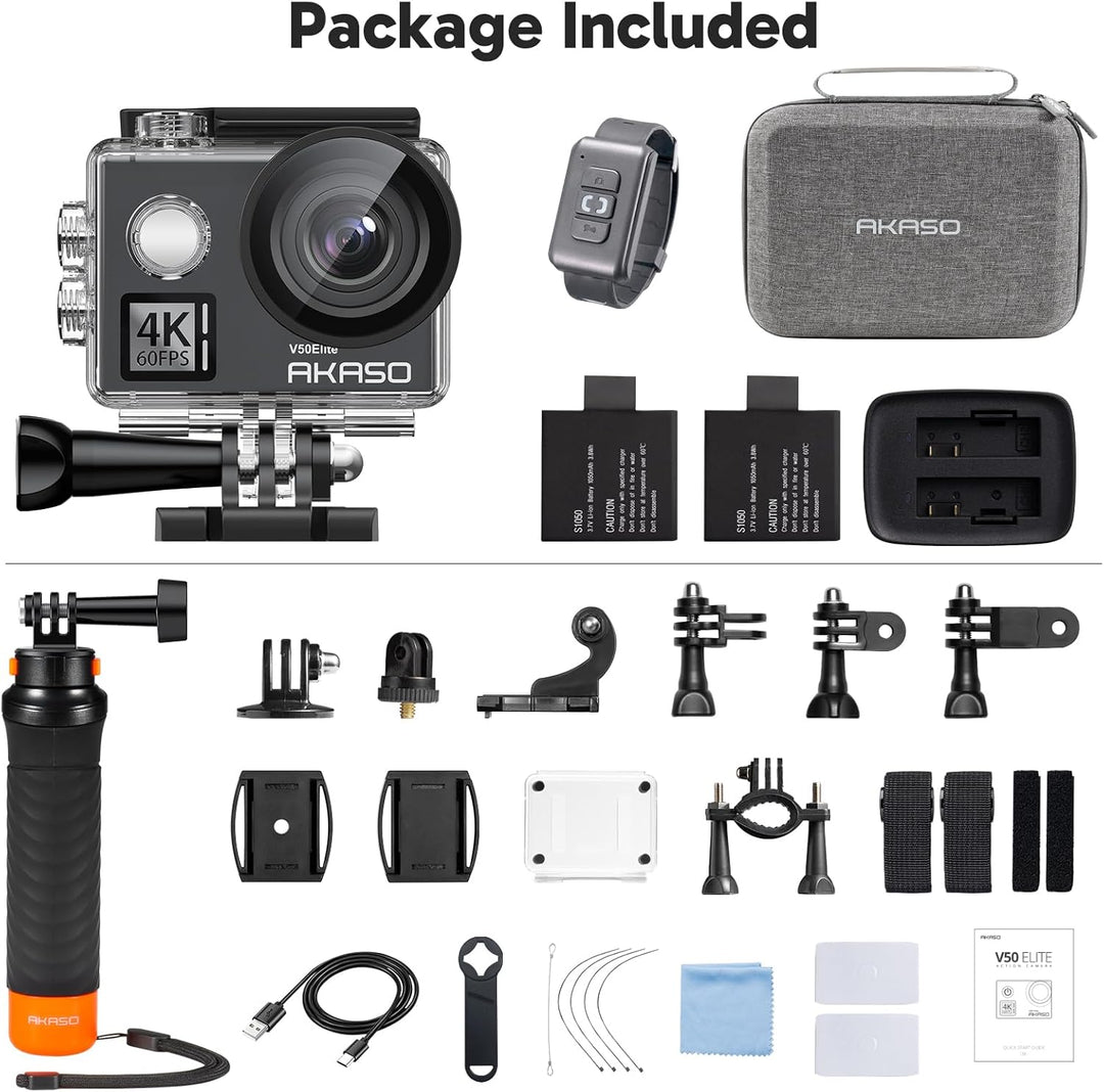 AKASO V50 Elite Action Cam,4K60FPS 20MP Unterwasserkamera mit Schwimmender Handgriff und Tasche WiFi