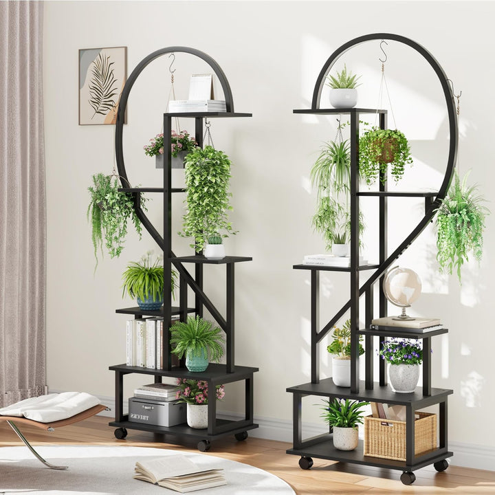 Pflanzenregal Indoor, Pflanzenständer mit Rädern, 6 Ebenen 172cm ,2 Pack Halbe Herzform Pflanzenstän