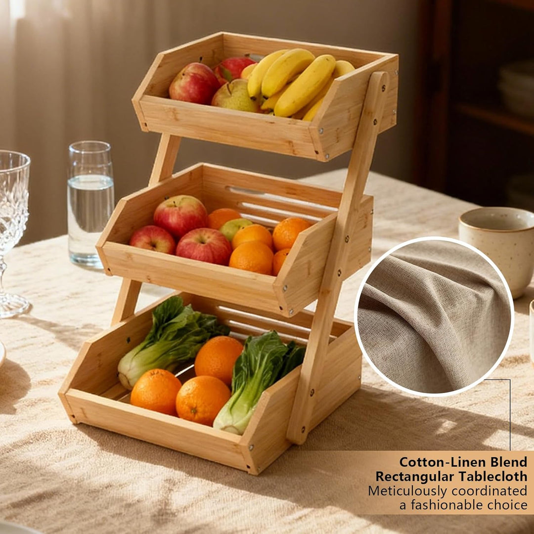 Obstschale aus Bambus mit 3 Ebenen, abnehmbar, Obst- und Gemüsehalter, Brot- und Snackhalter, Organi