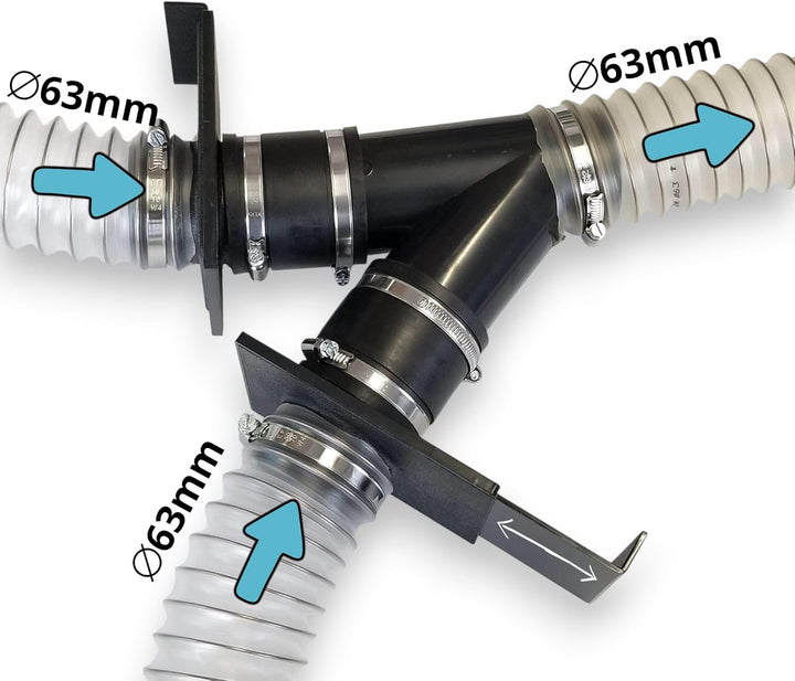 3x63mm Verteiler für Staub- und Späneabsaugung mit Absperrschiebern
