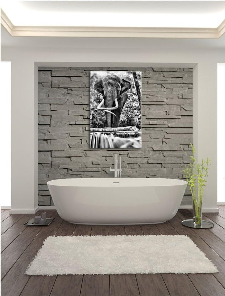 Pixxprint Elefant am Bach / 100x70cm Leinwandbild bespannt auf Holzrahmen/Wandbild Kunstdruck Dekora