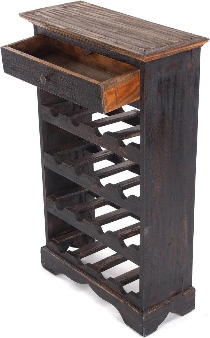 DESIGN DELIGHTS MASSIVHOLZ WEINREGAL Napoleon | 85x55cm(HxB), nostalgisches Flaschenregal mit Schubl