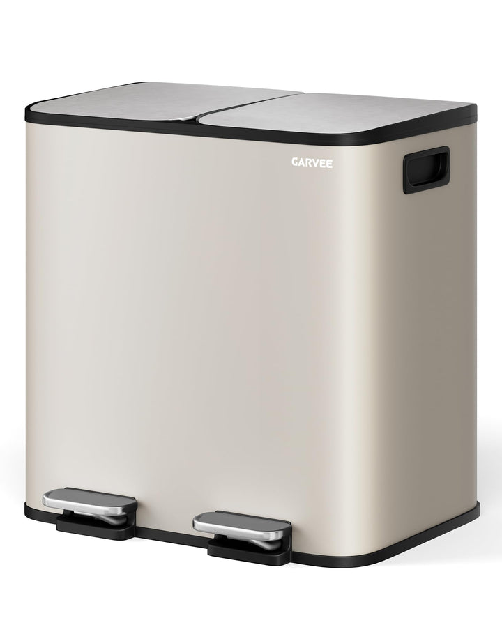 GarveeHome Mülleimer Küche, 2 x 15 L, Mülltrennsystem 2 Fächer, Edelstahl-Tretmülleimer mit 2 getren