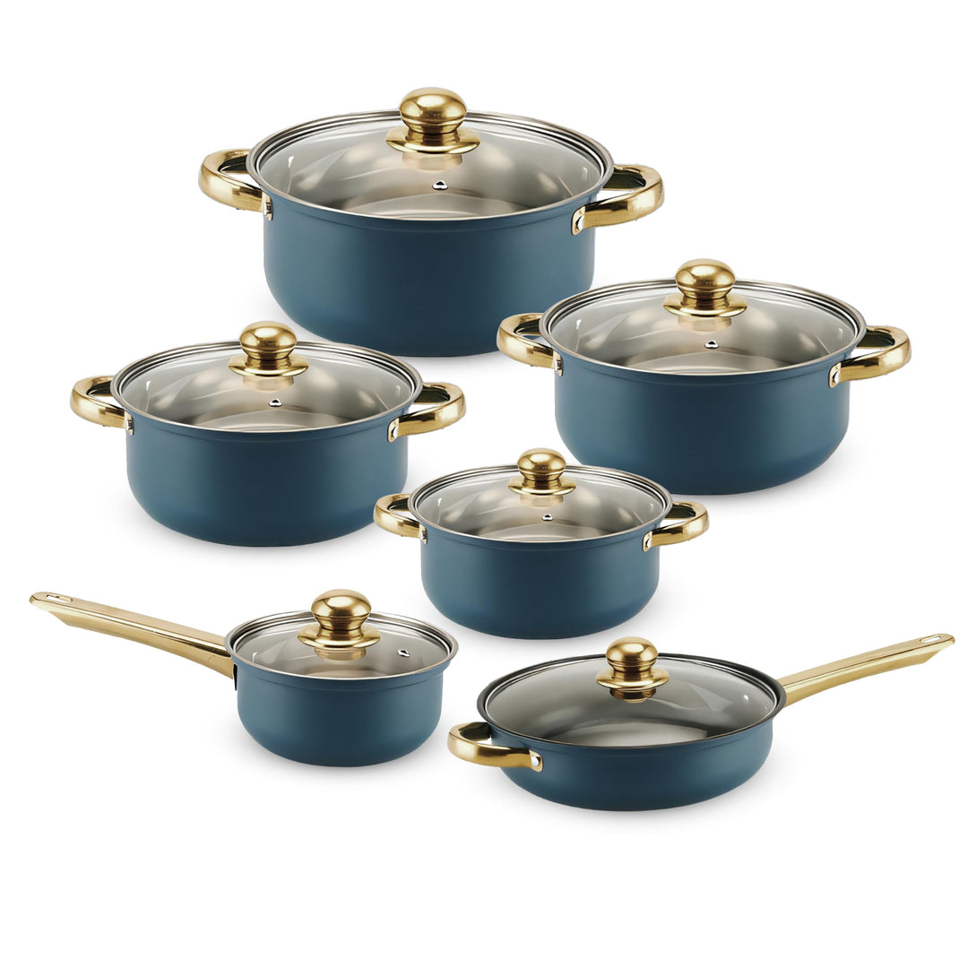 Retoo Topf und Pfannenset Induktion 12-teilig Kochtopf Set mit Glasdeckel, Topfset Edelstahl Bratpfa
