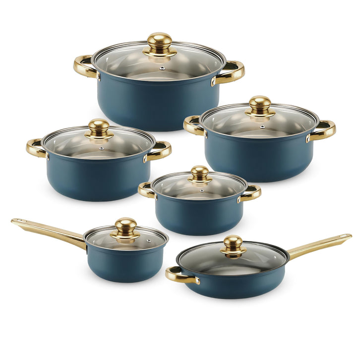 Retoo Topf und Pfannenset Induktion 12-teilig Kochtopf Set mit Glasdeckel, Topfset Edelstahl Bratpfa