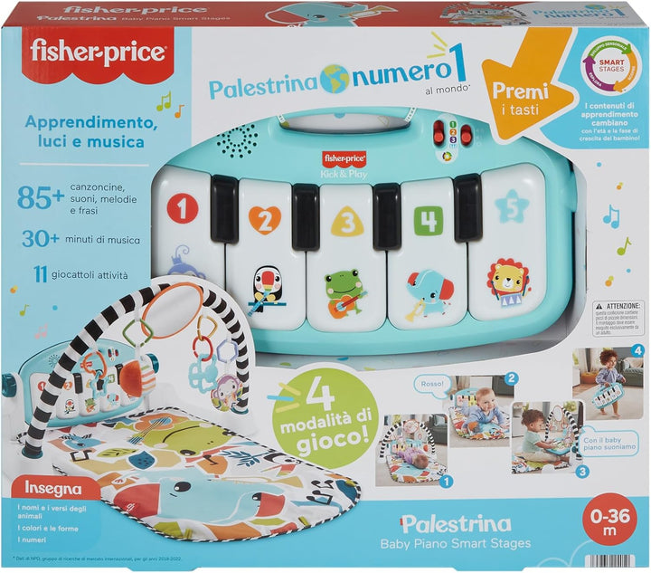 Fisher-Price Kontrast Kick & Play Pianospieldecke für Babys, Spielspass Pianospieldecke, tragbares M