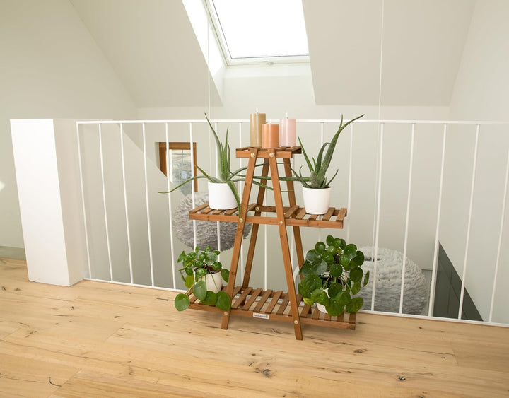 needs&amp;wants® Pflanzenständer Blumenständer aus Holz wetterfest für Indoor Outdoor Balkon Garten drau