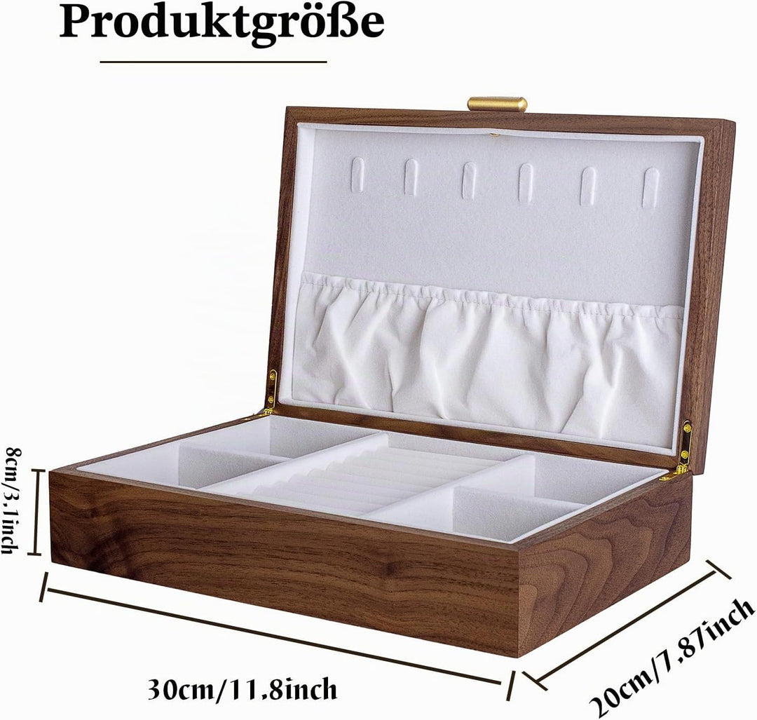 Schmuckkasten – Handgefertigtes Massivholz Retro Schmuck Box mit Schubladen Samt Innenfutter, Armbän