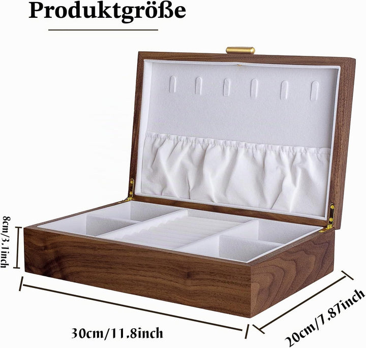 Schmuckkasten – Handgefertigtes Massivholz Retro Schmuck Box mit Schubladen Samt Innenfutter, Armbän