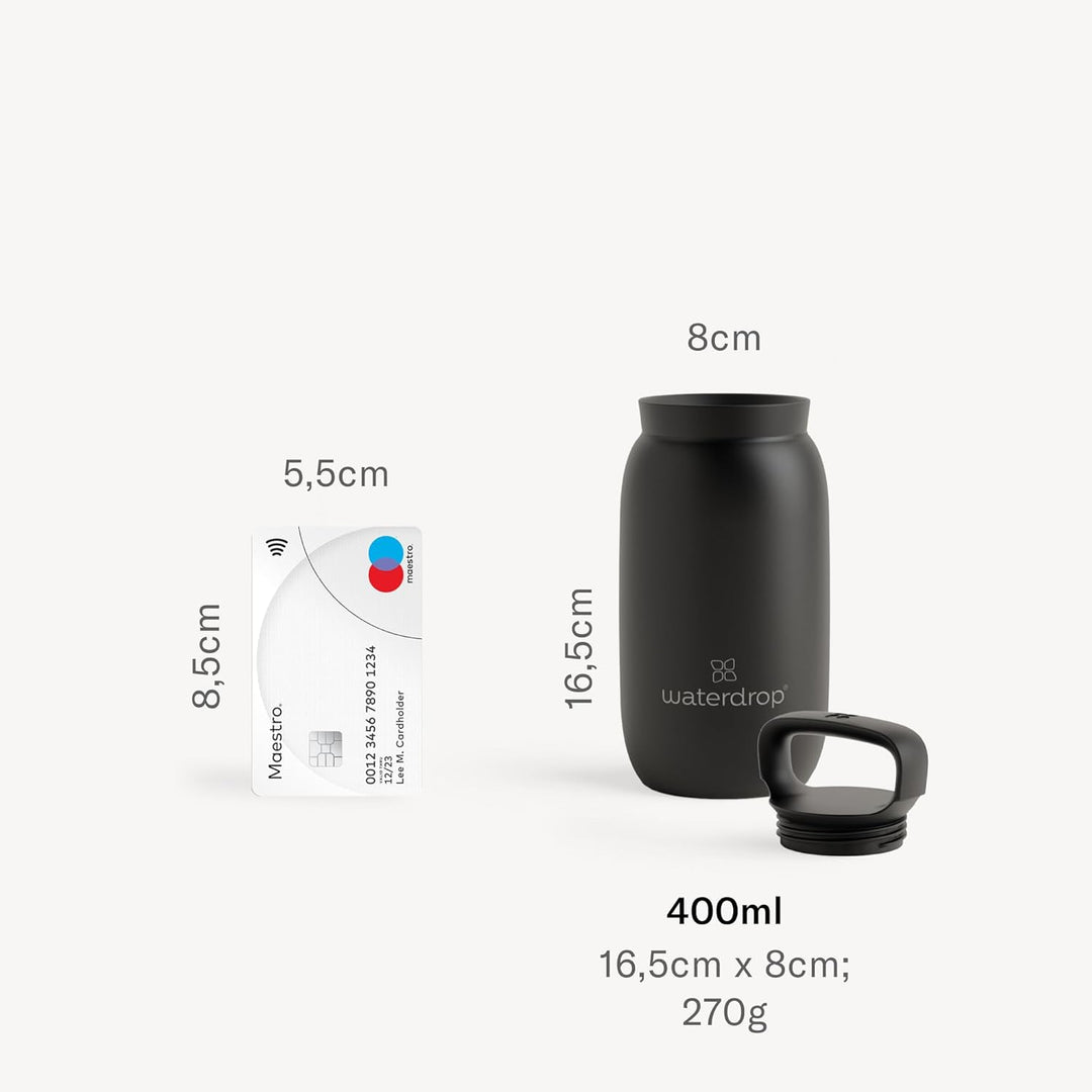 waterdrop® All Purpose Thermobecher 400ml. isolierte Edelstahl Thermosflasche. 24h kalt - 6h/12h hei