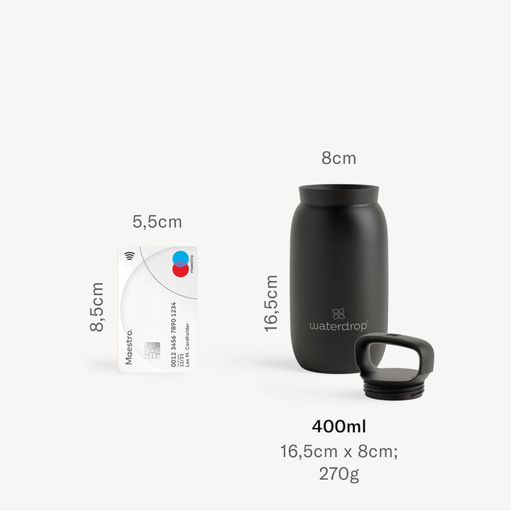 waterdrop® All Purpose Thermobecher 400ml. isolierte Edelstahl Thermosflasche. 24h kalt - 6h/12h hei