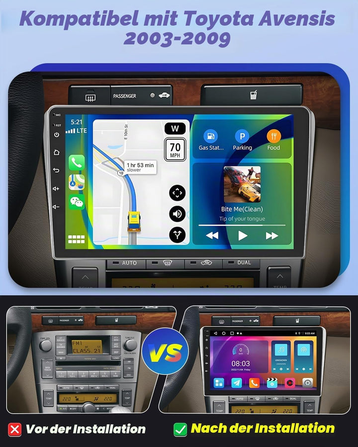 Hikity 2+64GB Android 15 Autoradio für Toyota Avensis 2003-2009 Radio Wireless Carplay Android Auto,
