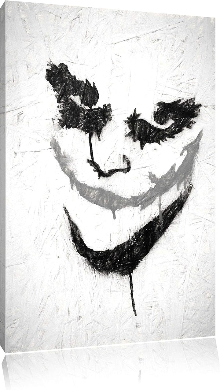 Joker Kohle Effekt, Format: 100x70 auf Leinwand, XXL riesige Bilder fertig gerahmt mit Keilrahmen, K
