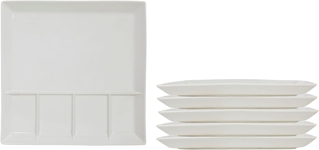 Raclette und Fondue Teller eckig 6er Set - weiss - Grillteller mit 5 Kammern - Menü Tapas Grill Part