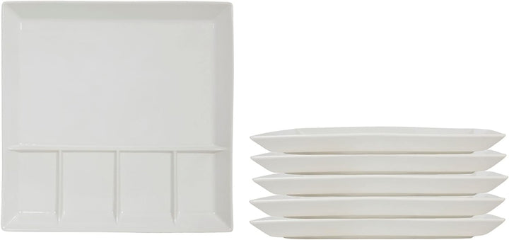Raclette und Fondue Teller eckig 6er Set - weiss - Grillteller mit 5 Kammern - Menü Tapas Grill Part
