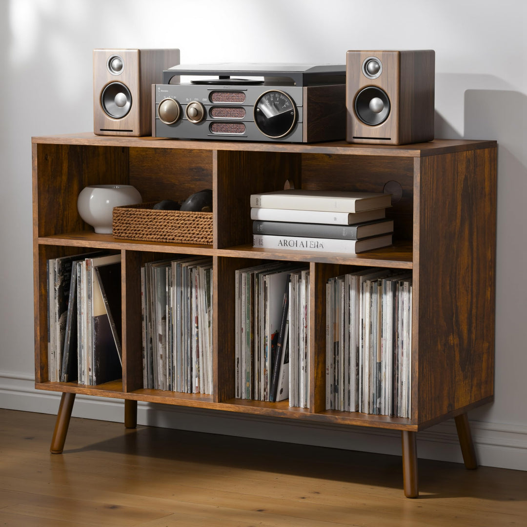 Plattenspieler-Ständer mit Schallplattenaufbewahrung, Vinyl-Plattenregal mit Präsentationsfläche, Sc