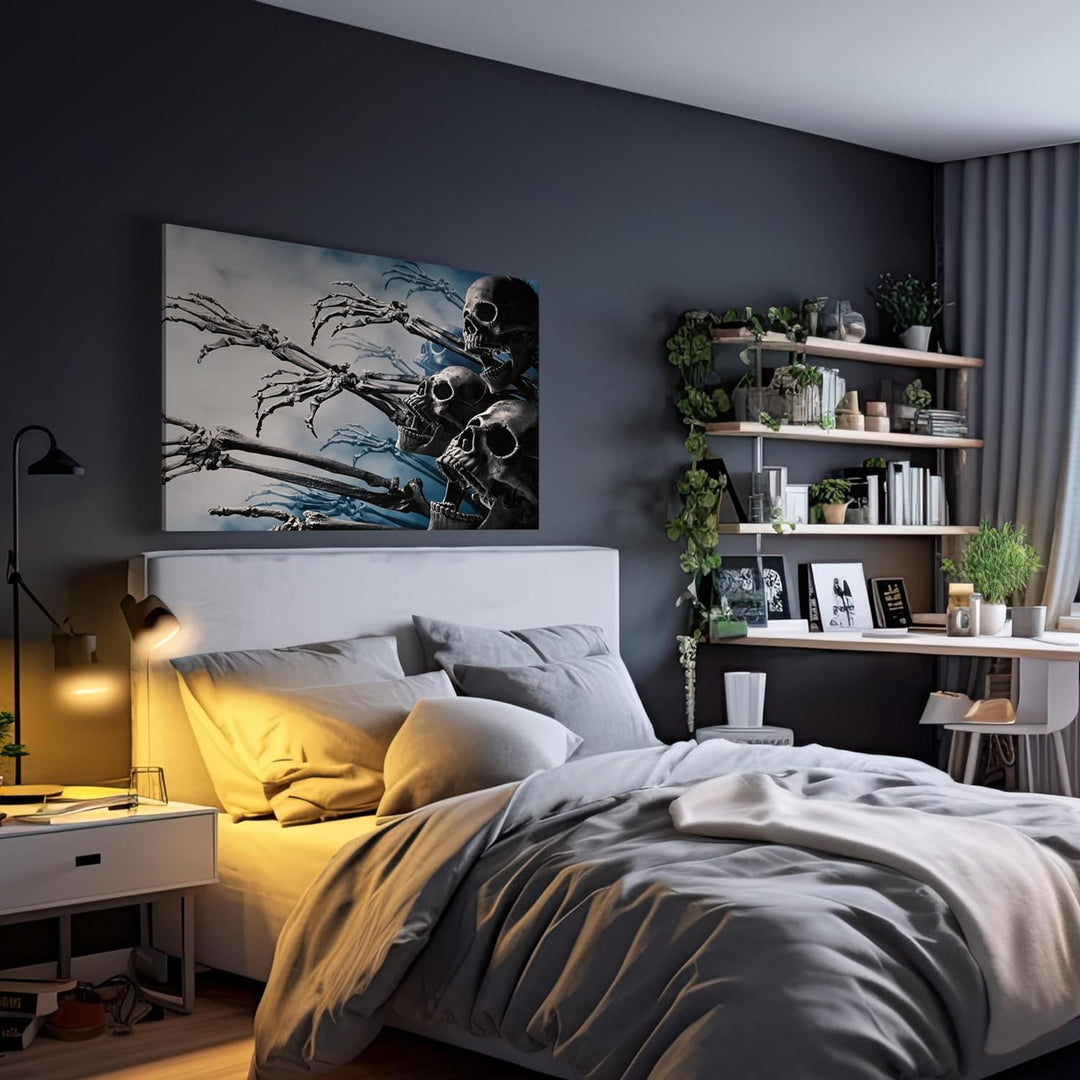 wandmotiv24 Leinwand-Bilder Totenköpfe, Grösse 60x45cm, Querformat, Totenkopf Zombies, Knochen, Arme