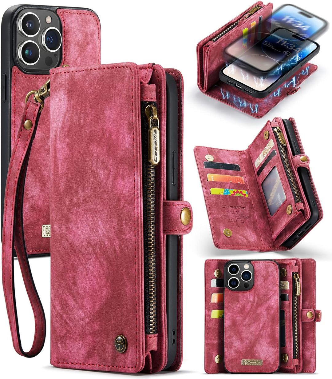 UFinetech iPhone 14 Pro Max Hülle, Flip Leder TPU Stossfeste Kartenfach Tasche Handyhülle iPhone 14