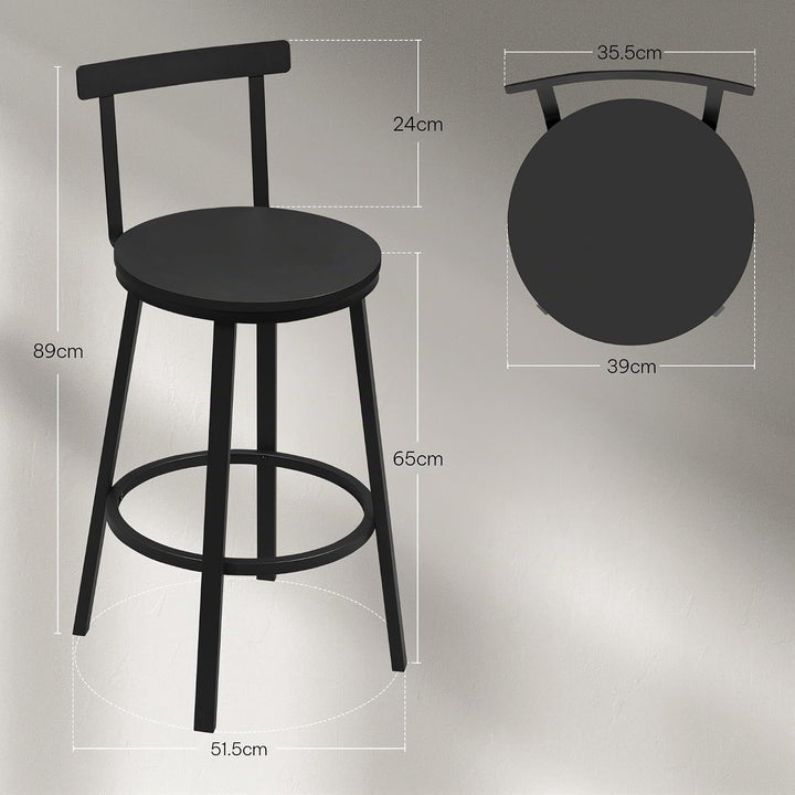 WOLTU Barhocker 2er Set, Barstuhl, Bar Hocker rund, Küchenhocker mit Lehne, Metallgestell, Fussstütz