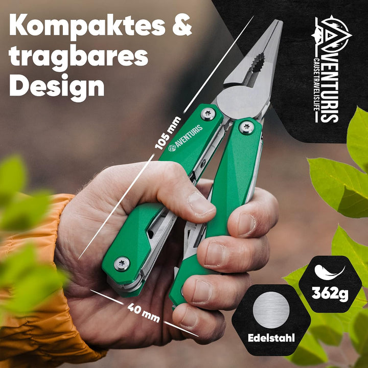AVENTURIS® Multitool-Werkzeug [Edelstahl] mit 21 Funktionen, Geschenk für Mann, Multi tool mit Zange