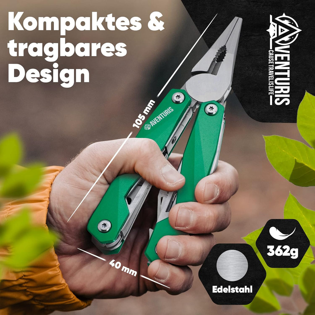 AVENTURIS® Multitool-Werkzeug [Edelstahl] mit 21 Funktionen, Geschenk für Mann, Multi tool mit Zange