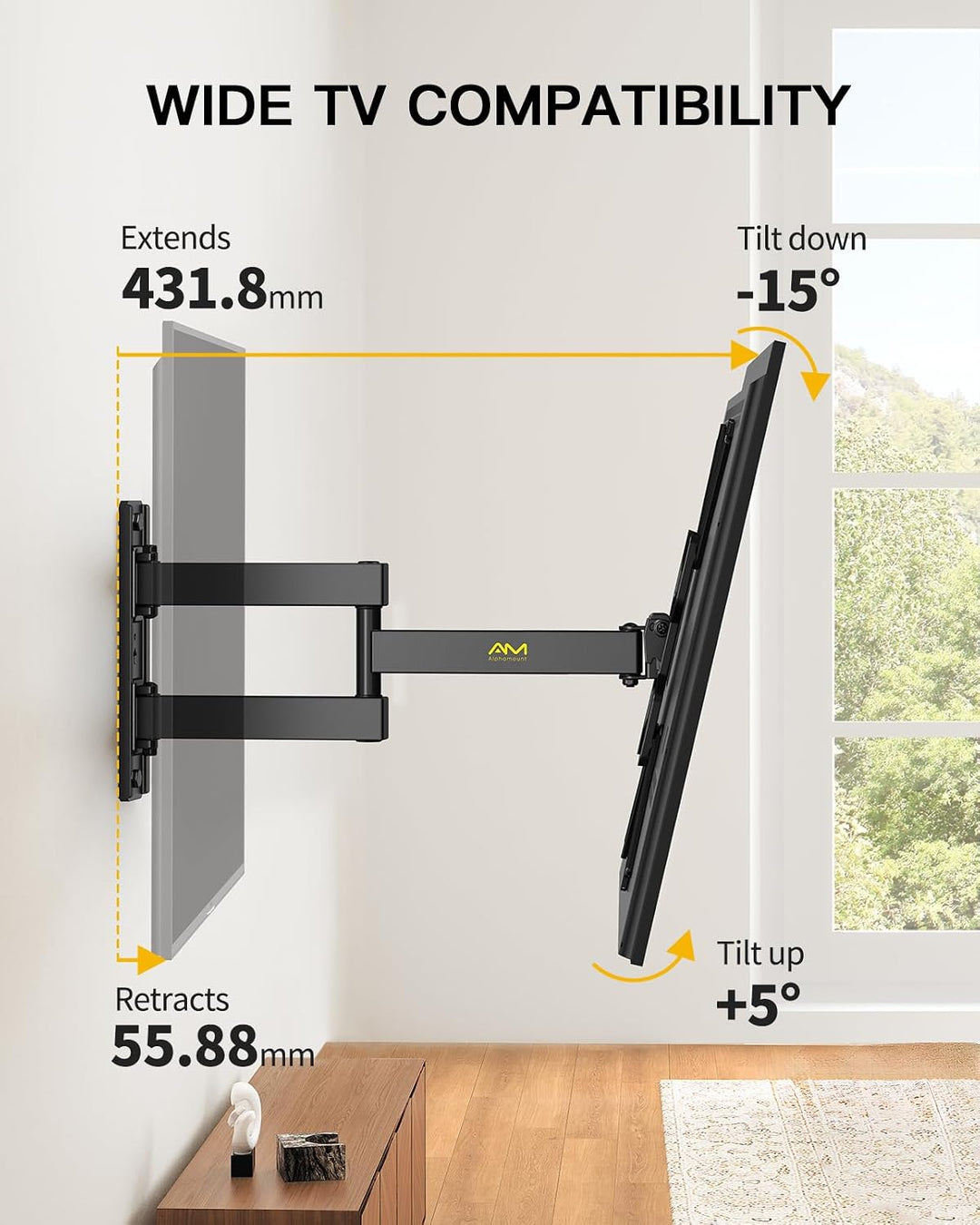 Alphamount TV Wandhalterung, Schwenkbare Neigbare TV Halterung für 26-60 Zoll LED LCD Flach &amp; Curved