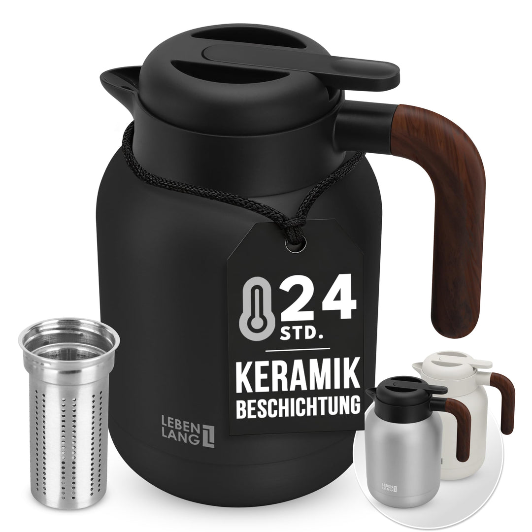 LEBENLANG Thermoskanne 1,5L Keramikbeschichtung - Inkl. Teesieb I 24h Heiss I Kaffeekanne Kaffee & T