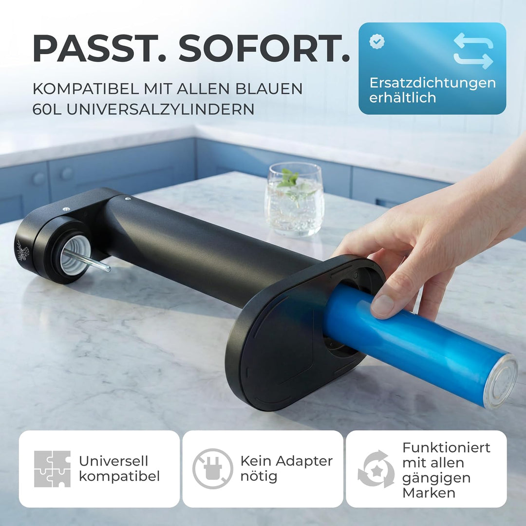 Infinity-S Wassersprudler aus hochwertigem Edelstahl (Black/Black) – inkl. 2x 1,25L Edelstahlflasche