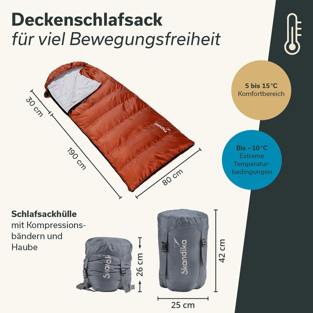 Skandika Deckenschlafsack Iceland Single | Schlafsack Outdoor für Erwachsene, 3 Jahreszeiten mit Bau