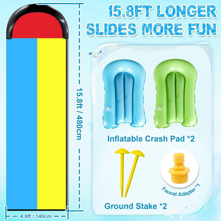 480cm Lange Rutsche und Wasserrutsche mit 2 Bodyboards, der Integrierte Sprinklerkopf Eignet Sich so