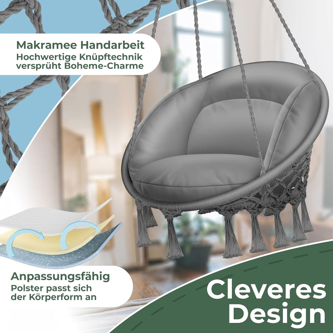 KESSER® Hängesessel mit Kissen - Chill Hängestuhl zum Aufhängen für Erwachsene & Kinder Hängematte b