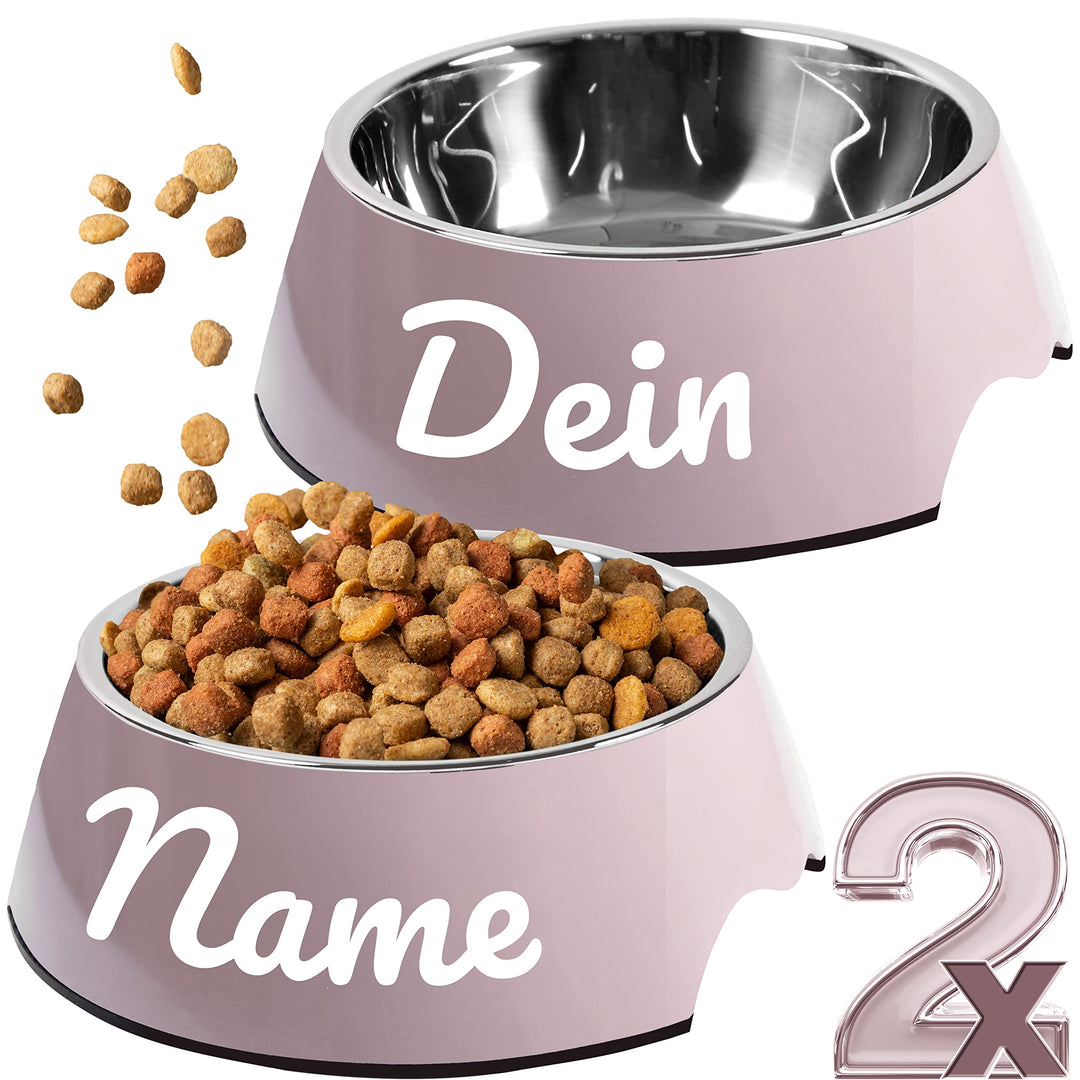 ne&no® Futternapf 2er Set für Hunde und Katzen (L - PERSONALISIERT, Malve) L - PERSONALISIERT MALVE,