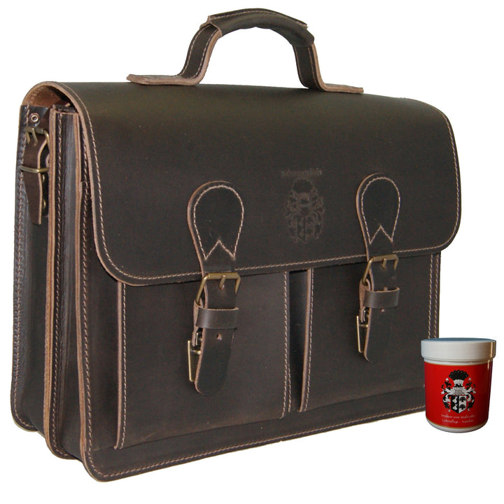 Freiherr von Maltzahn Aktentasche GALILEO 1, 40 cm, braun, Bio-Leder, Made in Germany + Lederpflege