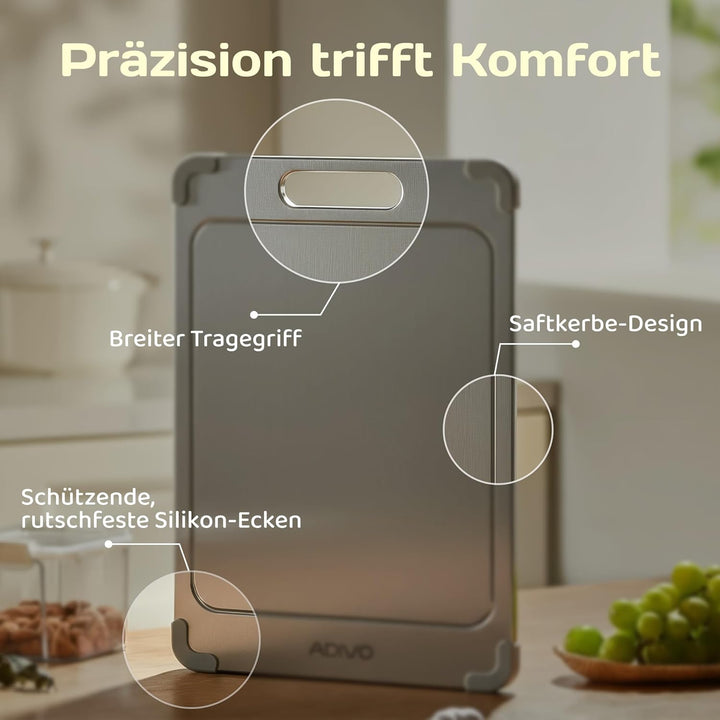 adivo 100% Reines Titan-Schneidebrett, beidseitig nutzbar, ultradünn &amp; leicht, antibakteriell, einfa